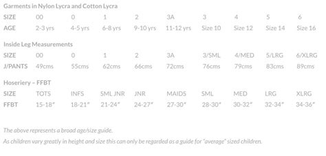 Size Guide Tappers And Pointers Dancewear