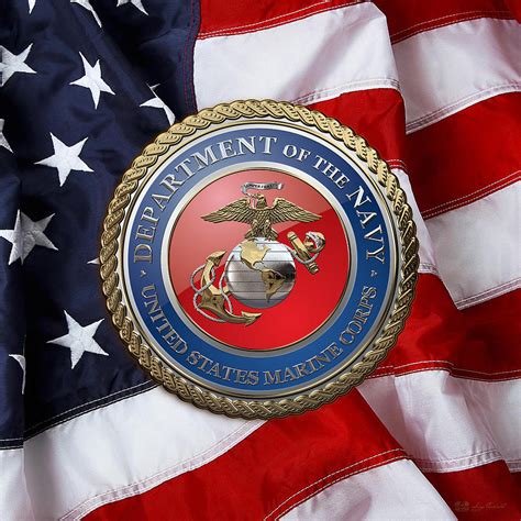 U S Marine Corps U S M C Seal Over American Flag Digital Art By