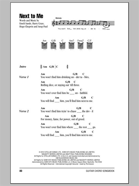 With, you not beside me you're all the things i could not see but now they're in front of me. Next To Me Sheet Music | Emeli Sande | Guitar Chords/Lyrics