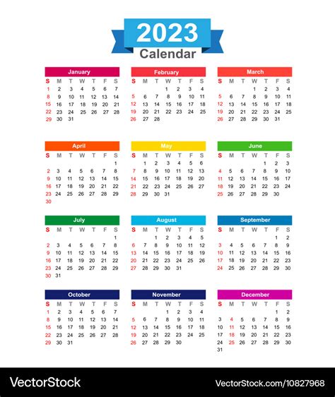 2023 Year Calendar Isolated On White Background Vector Image