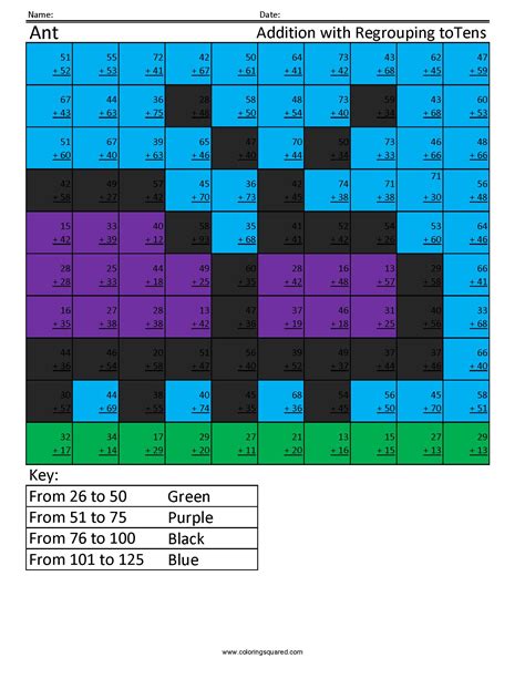 Ra2 Ant Addition Regrouping Cool Math Worksheets Coloring Squared