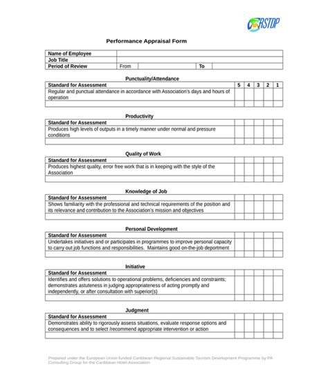 Property Assessment Forms New Employee Performance Appraisal Form Pdf