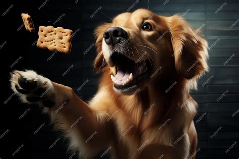 Premium Ai Image Dog Catching A Biscuit In Action Generative Ai
