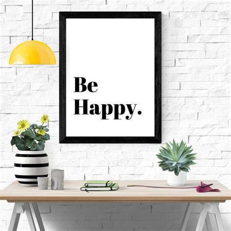 Be Happy Printable Wall Art Monochrome Wall Art Monochrome Etsy