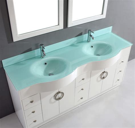 H single bathroom vanity in white with black tempered glass top (3) 72inch Circa Vanity | Glass Top Vanity | Quartz Top Vanity | Carrara White Marble