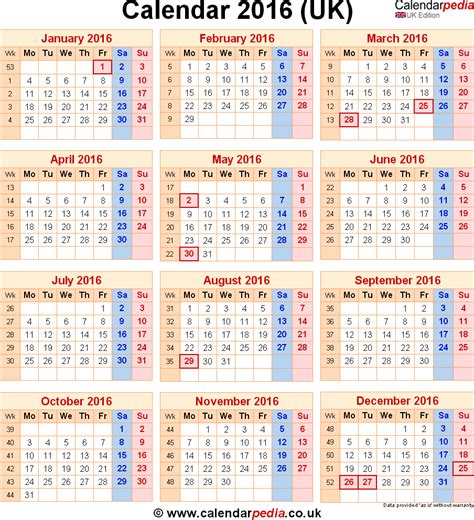 Calendar 2016 Uk With Bank Holidays And Excelpdfword Templates