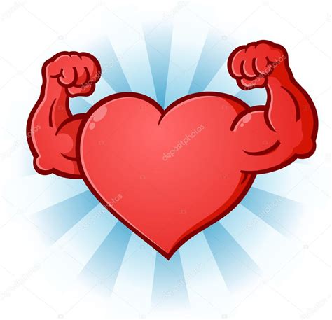 Corazón Flexing Músculos Personaje De Dibujos Animados Vector Gráfico