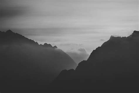 Hd Wallpaper Silhouette Of Mountains Misty Mountain Monochrome