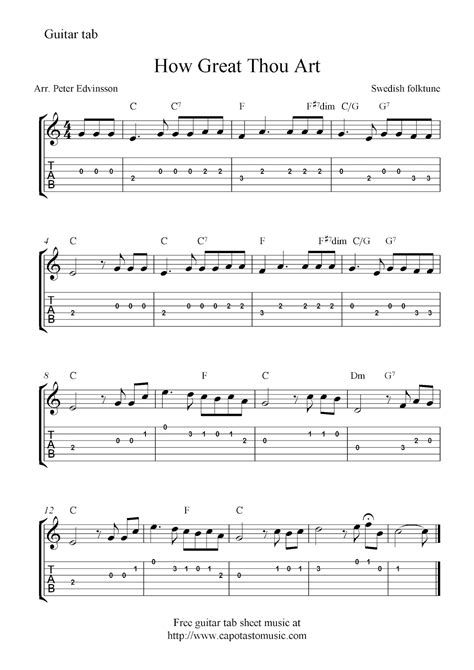 Any piano chords to gospel songs? How Great Thou Art, easy free Christian guitar tablature sheet music