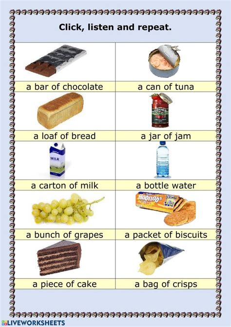 Food Containers And Quantifiers Interactive Worksheet English