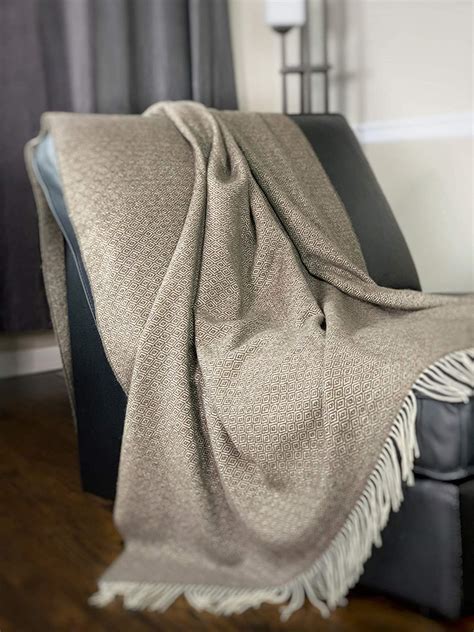Wool Throw Blanket Geo Diamond Pattern Oversized Couch Throw Blanket