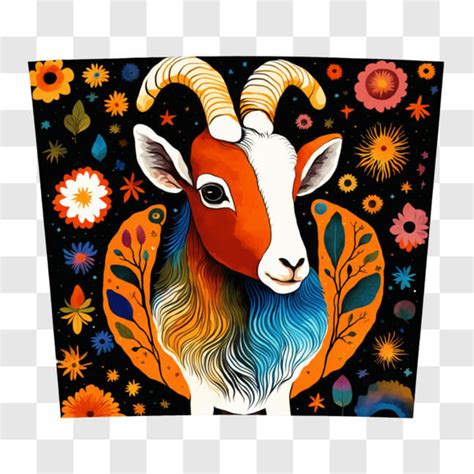 Download Colorful Goat Painting With Flowers Png Online Creative Fabrica
