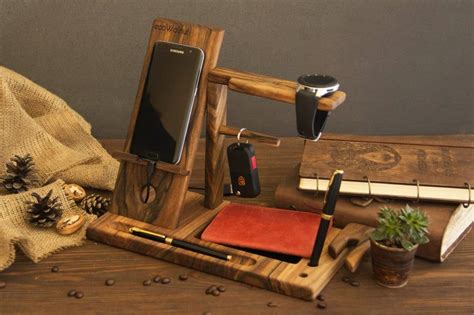 Cell Phone Holder Charging Station Desktop Organizer Desk Etsy Wood