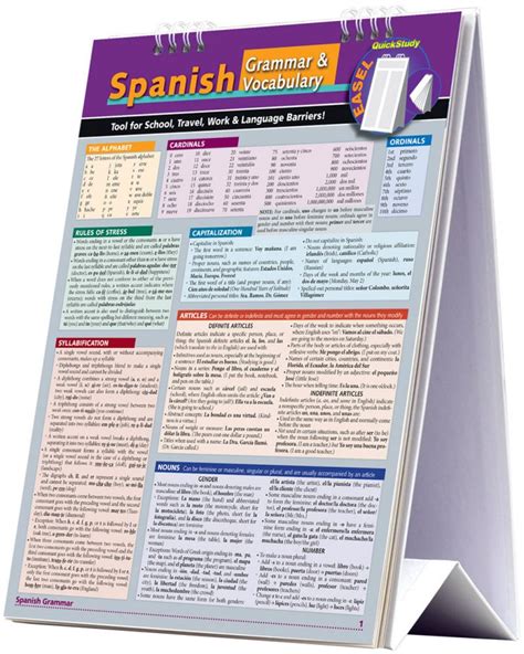 Quickstudy Spanish Grammar And Vocabulary Easel
