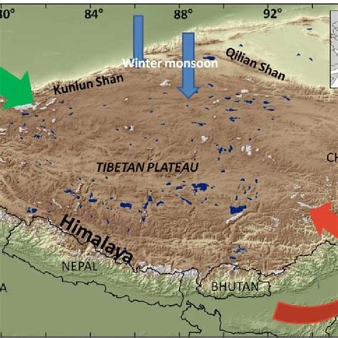 Overview Map Of The Tibetan Plateau And Surrounding Mountain Ranges