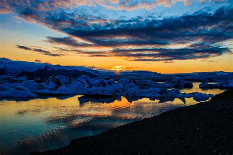 Sunset Over A Glacial Lake Jokulsarlon Iceland August 2017