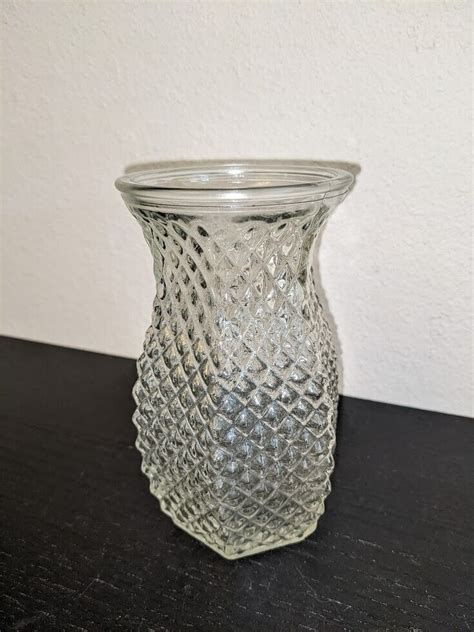Vintage HOOSIER GLASS Diamond Cut VASE 4071 Clear 5 1 2 Tall EBay