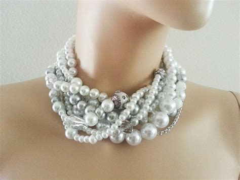 Pearl Statement Necklace Chunky Bridal Necklace Wedding Etsy Pearl