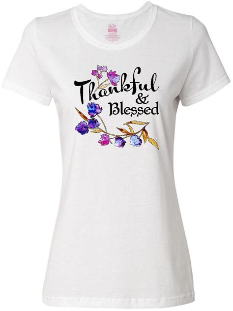 Inktastic Thankful And Blessed Inspirational Saying With Flowers Women