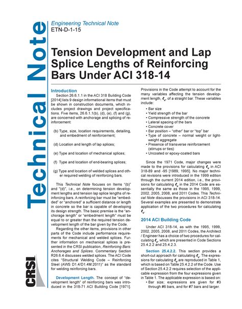 Dev And Lap Splice Lengths Tension Development And Lap Splice Lengths Of Reinforcing Bars