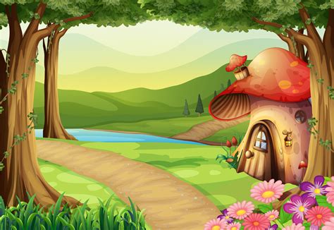 #categories background book cartoon clipart coloring. Mushroom house in the woods - Download Free Vectors ...