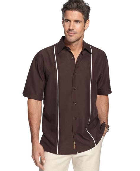 Cubavera Shirt Embroidered Pick Stitch Panel Shirt Mens Casual