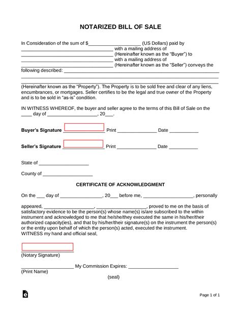 Free Notarized Bill Of Sale Form Pdf Word Eforms