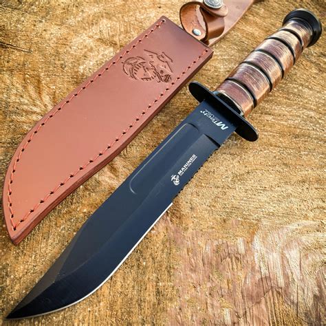 Usmc Combat Fighter Knife Fixed Blade With Leather Sheath