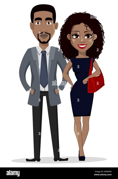 African American Business Man And Business Woman Cartoon Characters