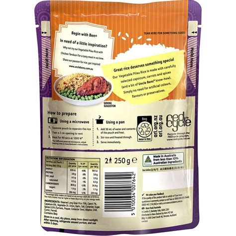 Uncle Ben S Vegetable Pilau Rice 250g Woolworths