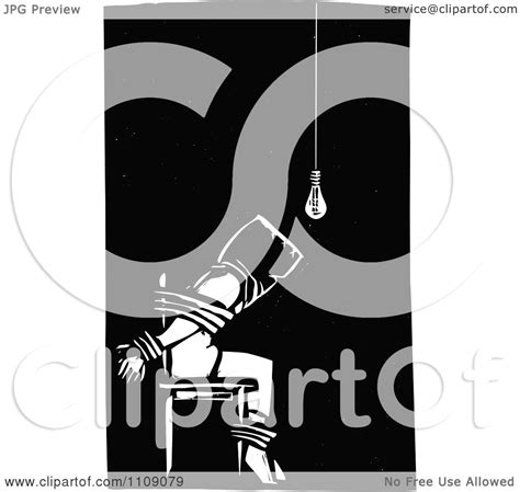 Clipart Man Being Tortured And Tied To A Chair Black And White Woodcut