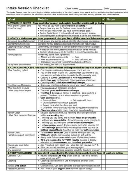 20 Life Coaching Session Plan Template