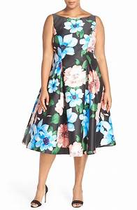  Papell Floral Print Tea Length Dress Plus Size Nordstrom