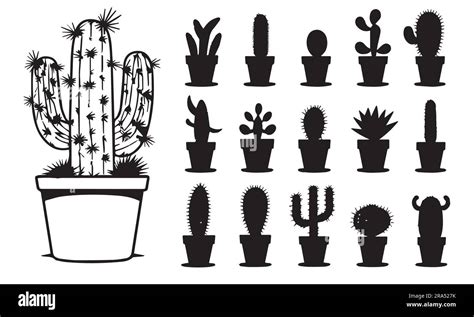 A Set Of Silhouette Cactus Vector Illustration Stock Vector Image And Art