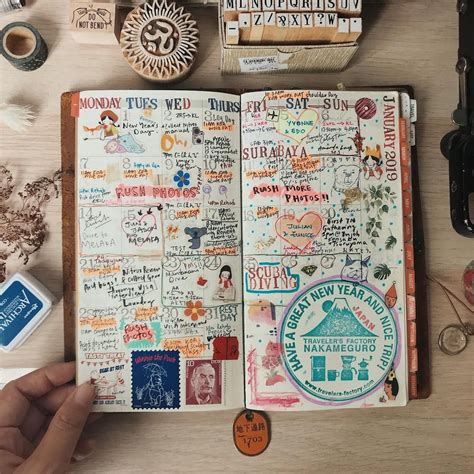 An Open Notebook With Lots Of Stickers On It
