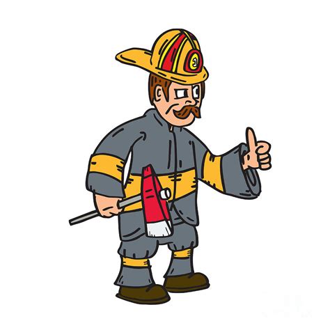 Fireman Firefighter Axe Thumbs Up Cartoon Digital Art By Aloysius Patrimonio Fine Art America
