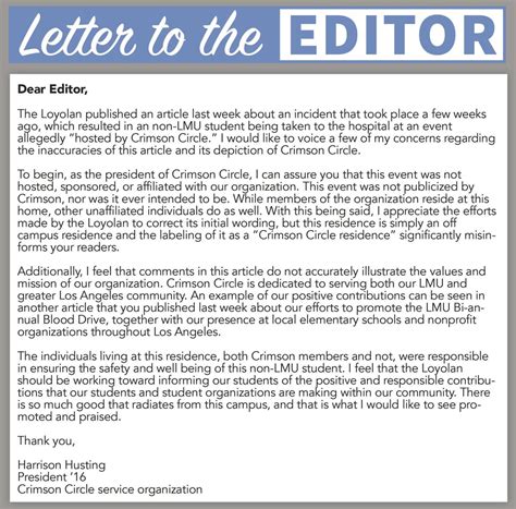Letter To The Editor Letters To The Editor