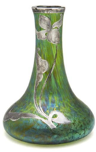 Loetz A Loetz Silver Overlaid Iridescent Glass Vase 1900 Art Glass Vase Art Deco Glass