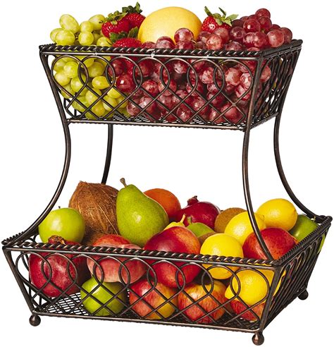 New 2 Tier Metal Fruit Storage Basket 14 In Antique Black Xy2016