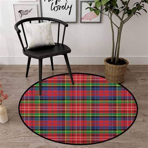 Plaid Stain Resistant Rug 23 Round Caledonia Scottish Traditional