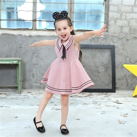 New Girls Navy Cotton Dress Baby Dress Summer Lovely Bow Tie In Dresses
