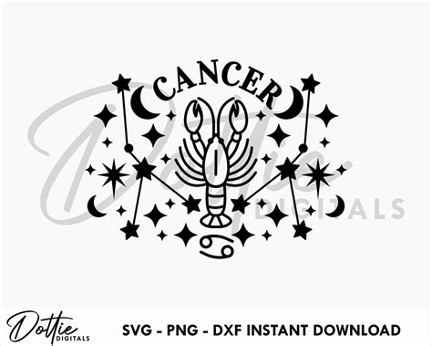 Cancer Svg Png Dxf Star Sign Cutting File Design Astrology Etsy