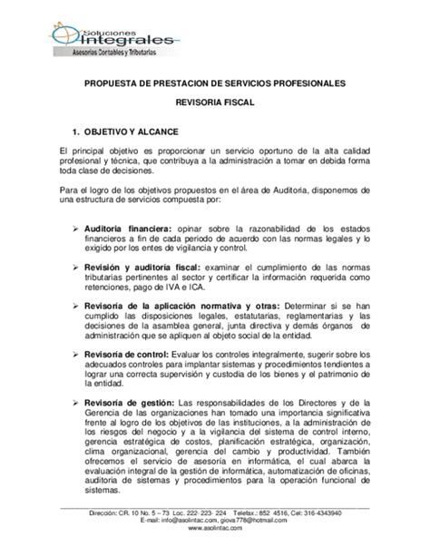 Pdf Propuesta De Prestacion De Servicios Profesionales Revisoria