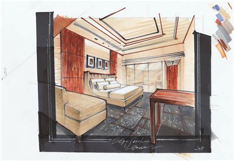 Sketch Of A Hotel Room Bedroom In Combined Perspective 7 Video Lessons
