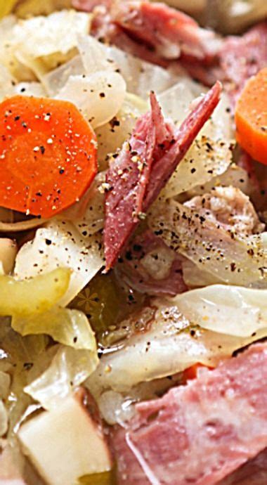 If your brisket doesn't include a seasoning packet, bundle some pickling spices, bay leaves, and peppercorns in a cheesecloth and add it in its place. Crockpot Corned Beef and Cabbage Soup | Recipe | Corn beef ...
