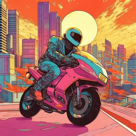 Premium Ai Image A Man Riding A Motorcycle In Front Of A Cityscape
