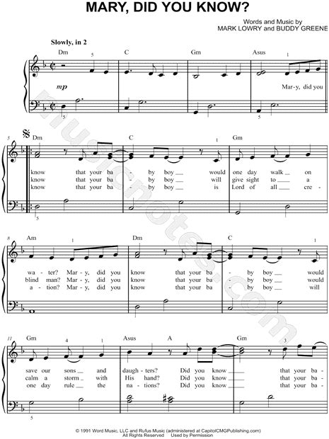 Mary Did You Know Piano Sheet Music Easy Mary Did You Know Sheet