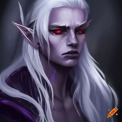 Artwork Of A Tired Male Dark Elf With Purple Skin And White Hair