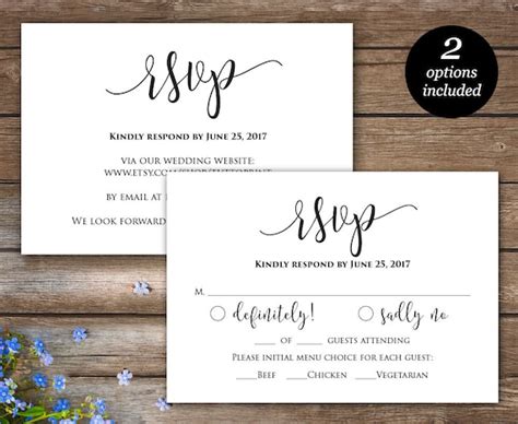 Rsvp Printable Card Wedding Rsvp Cards Wedding Response Etsy