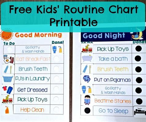Free Kids Morning And Night Routine Charts Kids Routine Chart Routine